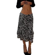 Italian vintage black & white abstract zebra print mesh midi skirt with ruffled hem