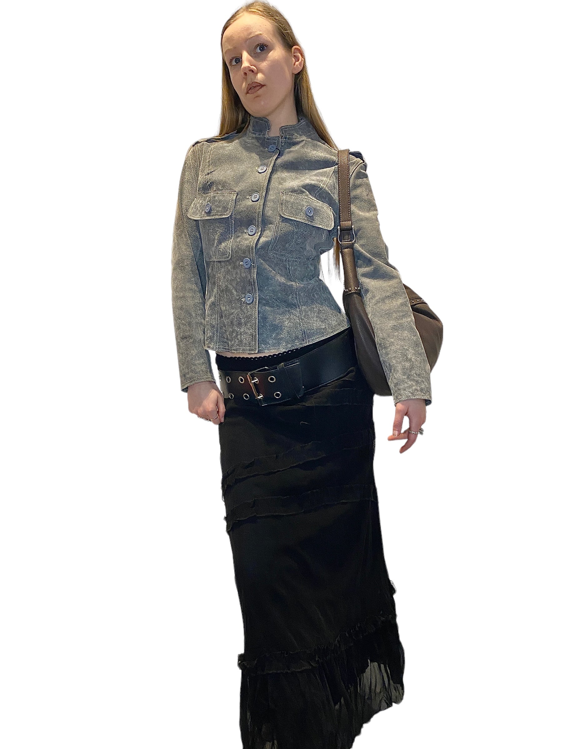 90s Vintage Mesh Ruffle Maxi Skirt (M)