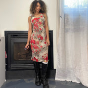 90s euro floral & cheetah print mesh midi dress (XS/S)