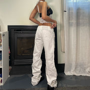 2000s white baggy zipper cargo pants (S)