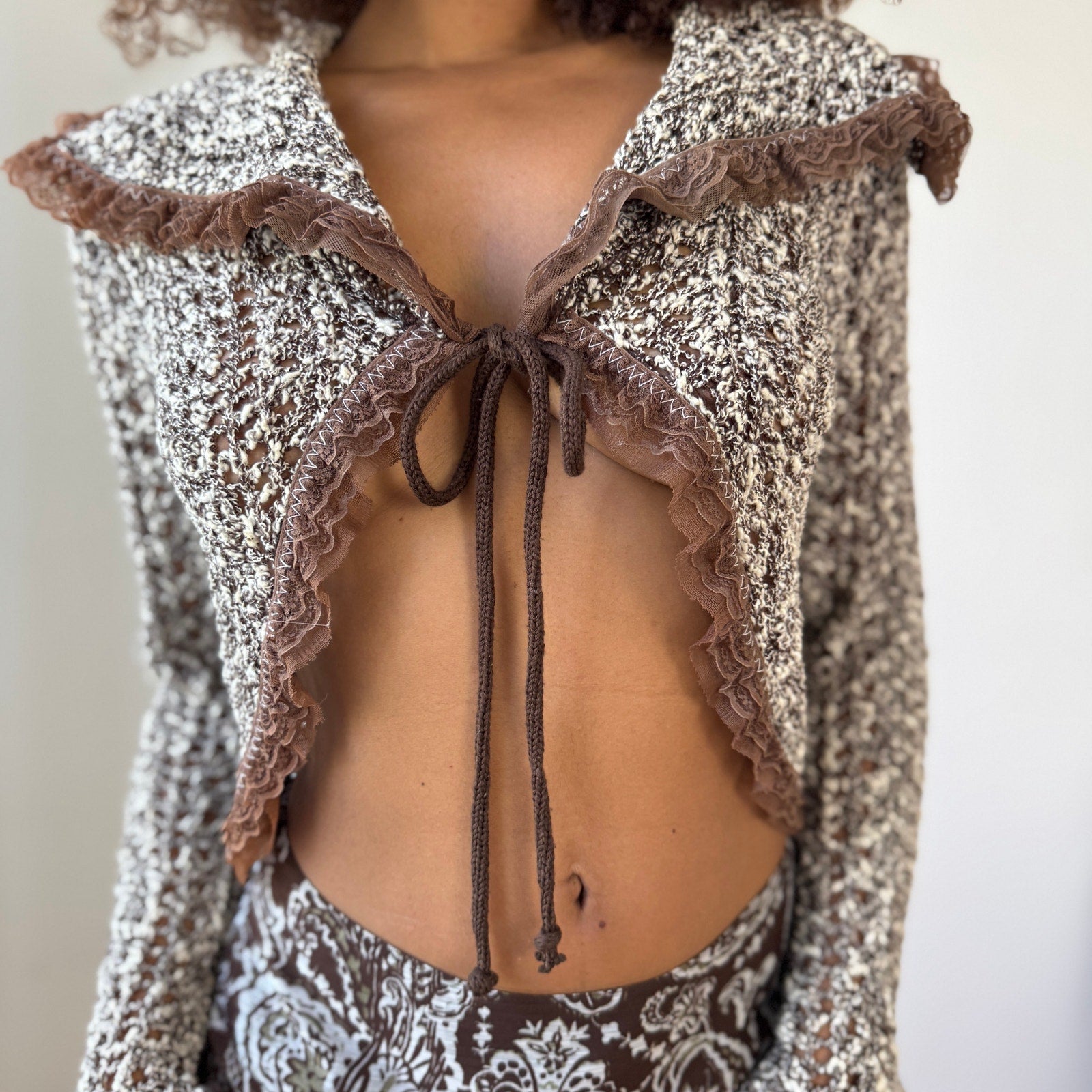 Vintage Tie-Front Knit Cardigan (S)