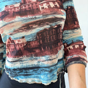 Vintage Italian Cityscape Mesh Long Sleeves (M)