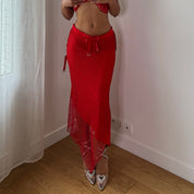 Vintage Red Fishnet Maxi Skirt (S)
