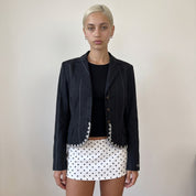 Vintage Black Pinstripe Wool Trim Jacket (S)