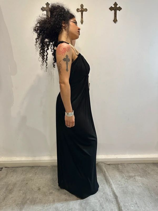 Vintage AllSaints Rope Black Avant Garde Long Dress (XS/S)