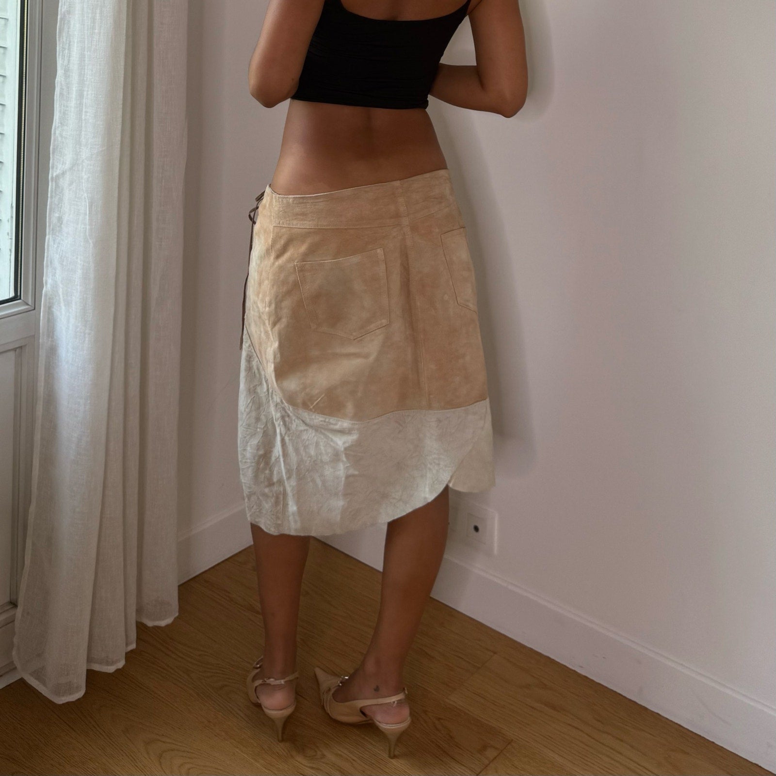 Vintage Italian Suede Leather Beaded Lace Up Skirt (S/M)