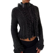 Italian vintage charcoal grey textured wool blend zip-up jacket with high collar