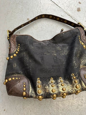 Vintage Just Cavalli Black Studded Gothic Brasswear Shoulder Bag