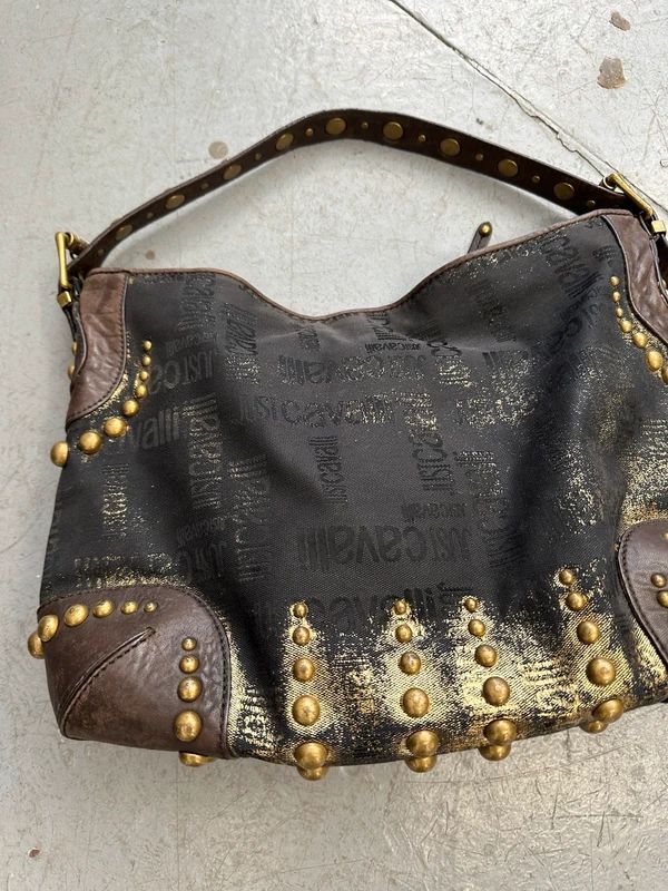 Vintage Just Cavalli Black Studded Gothic Brasswear Shoulder Bag