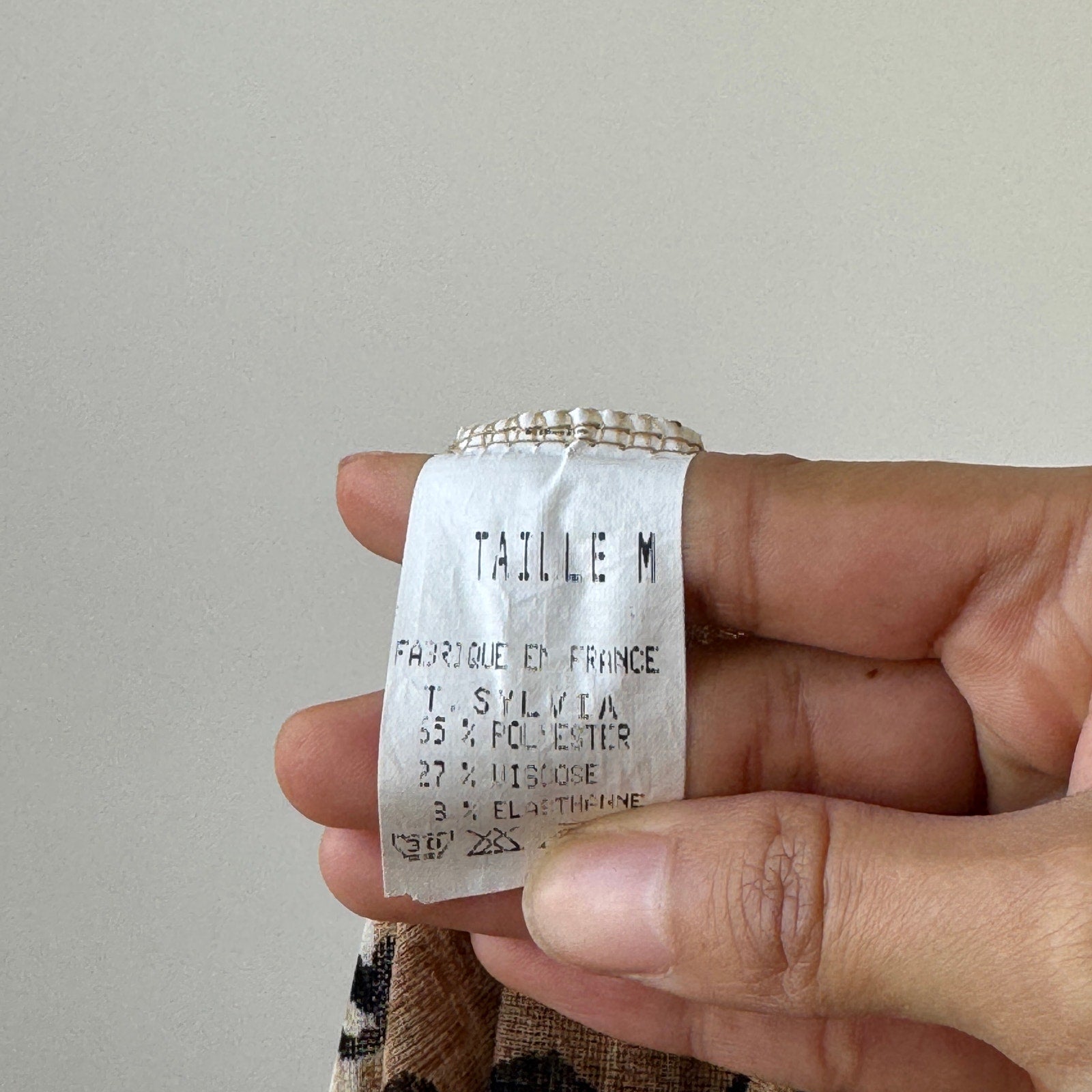 Vintage French Beige Script Print Mesh Top (S/M)