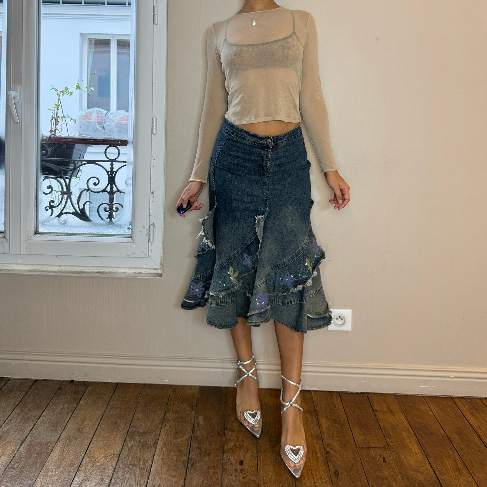 Vintage Detailed Flared Denim Skirt (XS/S)