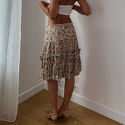 Vintage Beige Peach Floral Silk Mesh Skirt (S)