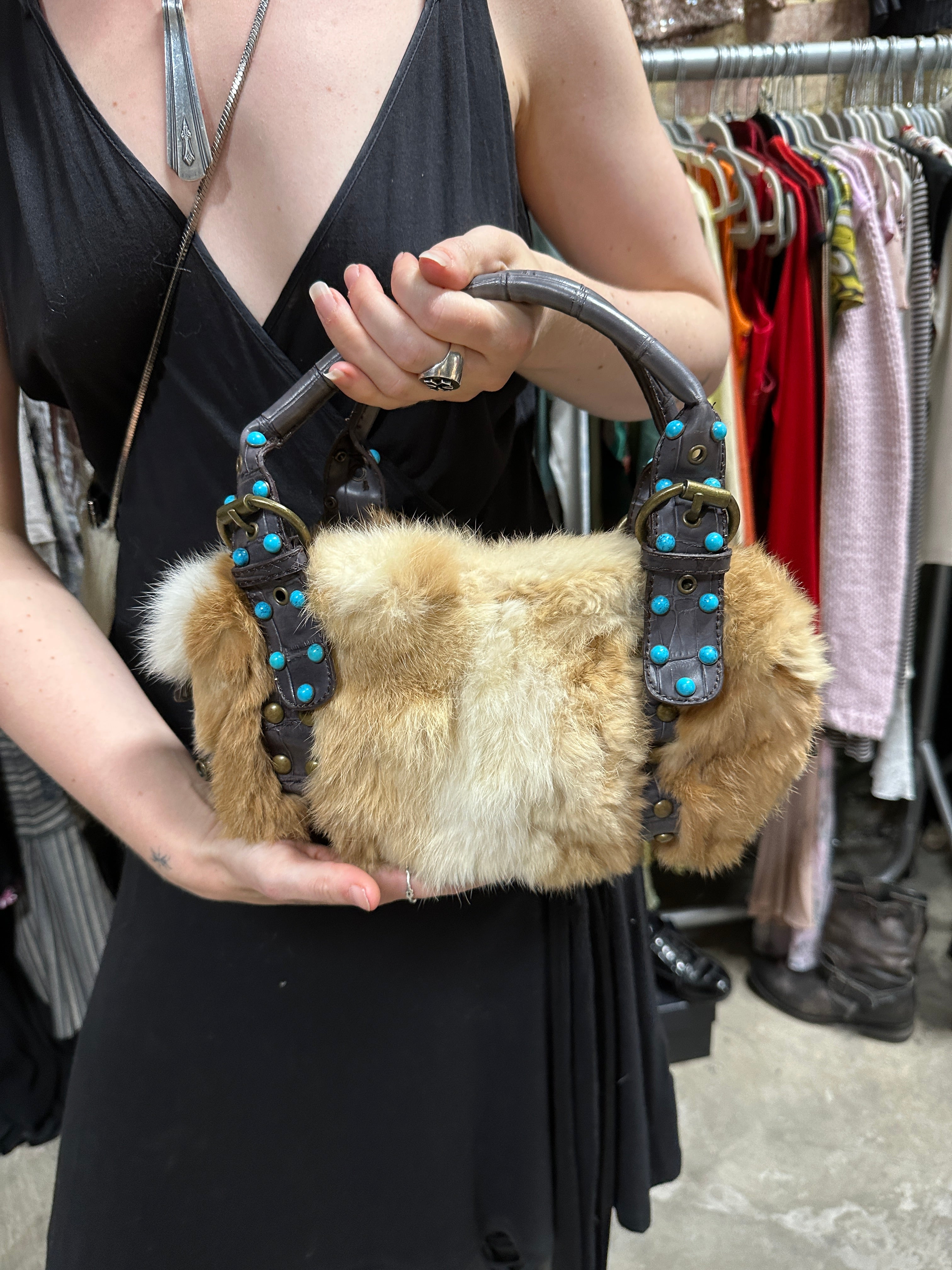 Vintage Real Fur Boho Mini Shoulder Bag