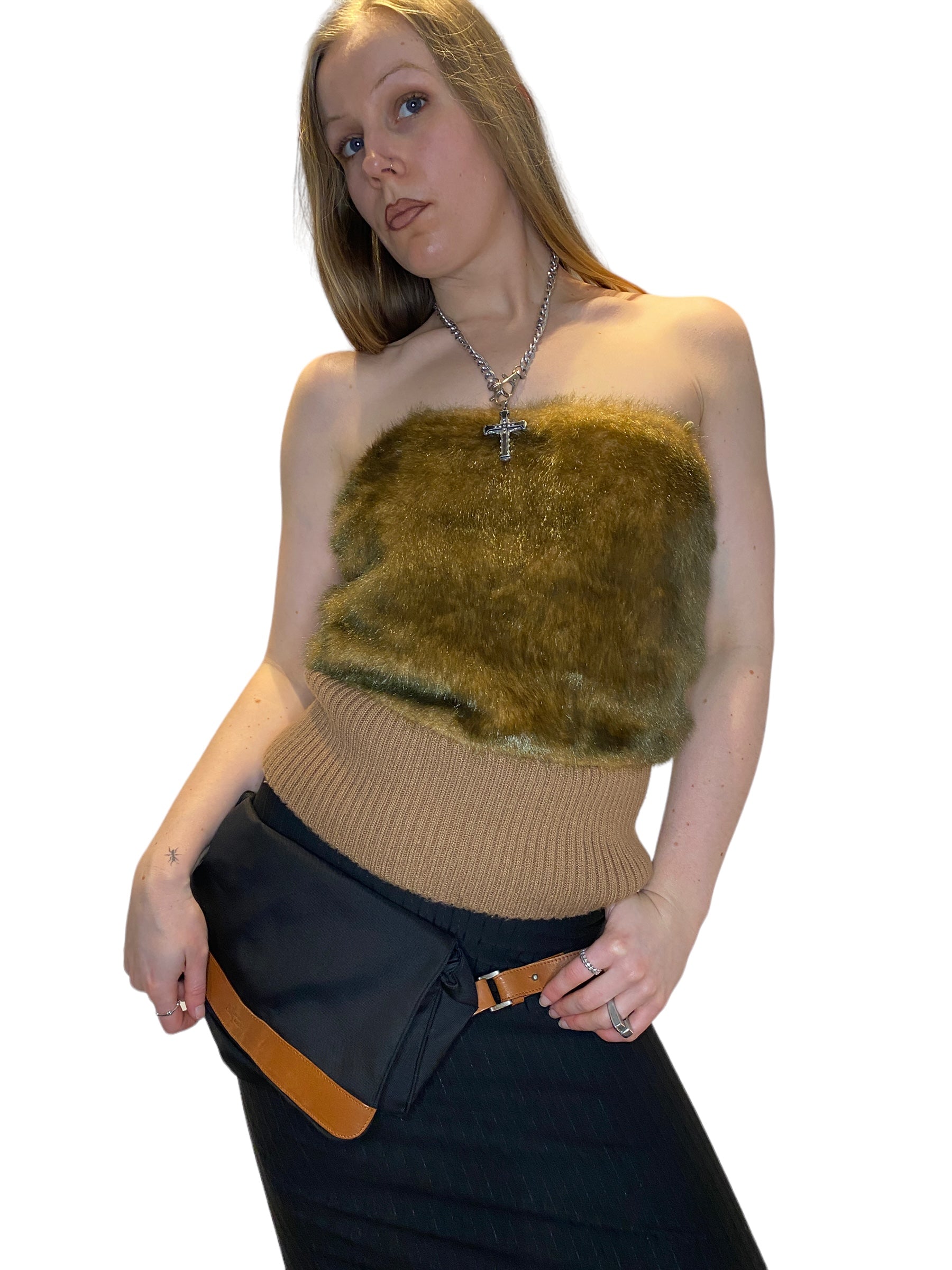 Faux Fur Mini Skirt (S/M) / Y2K Fur Bandeau Top (L)