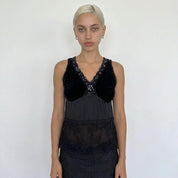 Vintage Euro Black Velvet Sequin Lace Top (XS)
