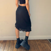 90s black asymmetric midi skirt (XS/S)