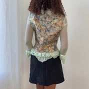 Vintage French Designer Mint Mesh & Brocade Blouse (S/M)
