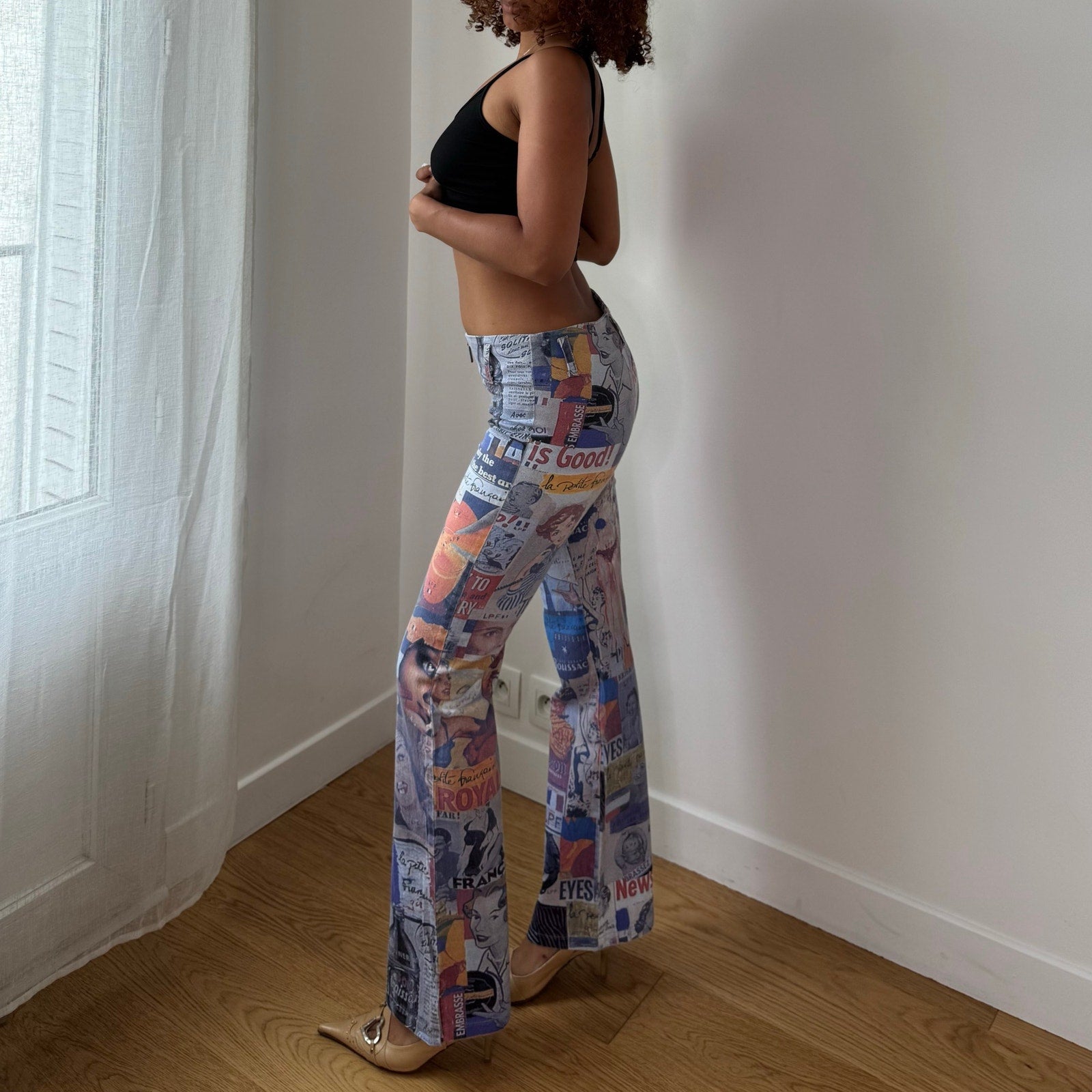 Vintage Graphic Print Pants French Y2K (XS/S)