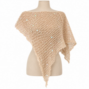 Cream Sequin Sheer Knit Asymmetrical Poncho Top (XS-XL)
