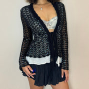 Vintage Crochet Cardigan with Sequins (S)