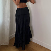 Vintage Black Lace Patchwork Maxi Skirt (S/M)