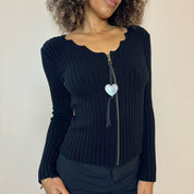 Vintage knit cardigan with heart charm (S)