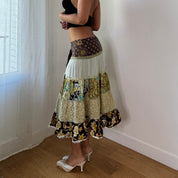 Vintage French Patchwork Tiered Maxi Skirt (S) ⠀