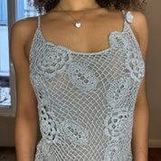 Vintage Silver Knit Crocheted Tank (S/M)