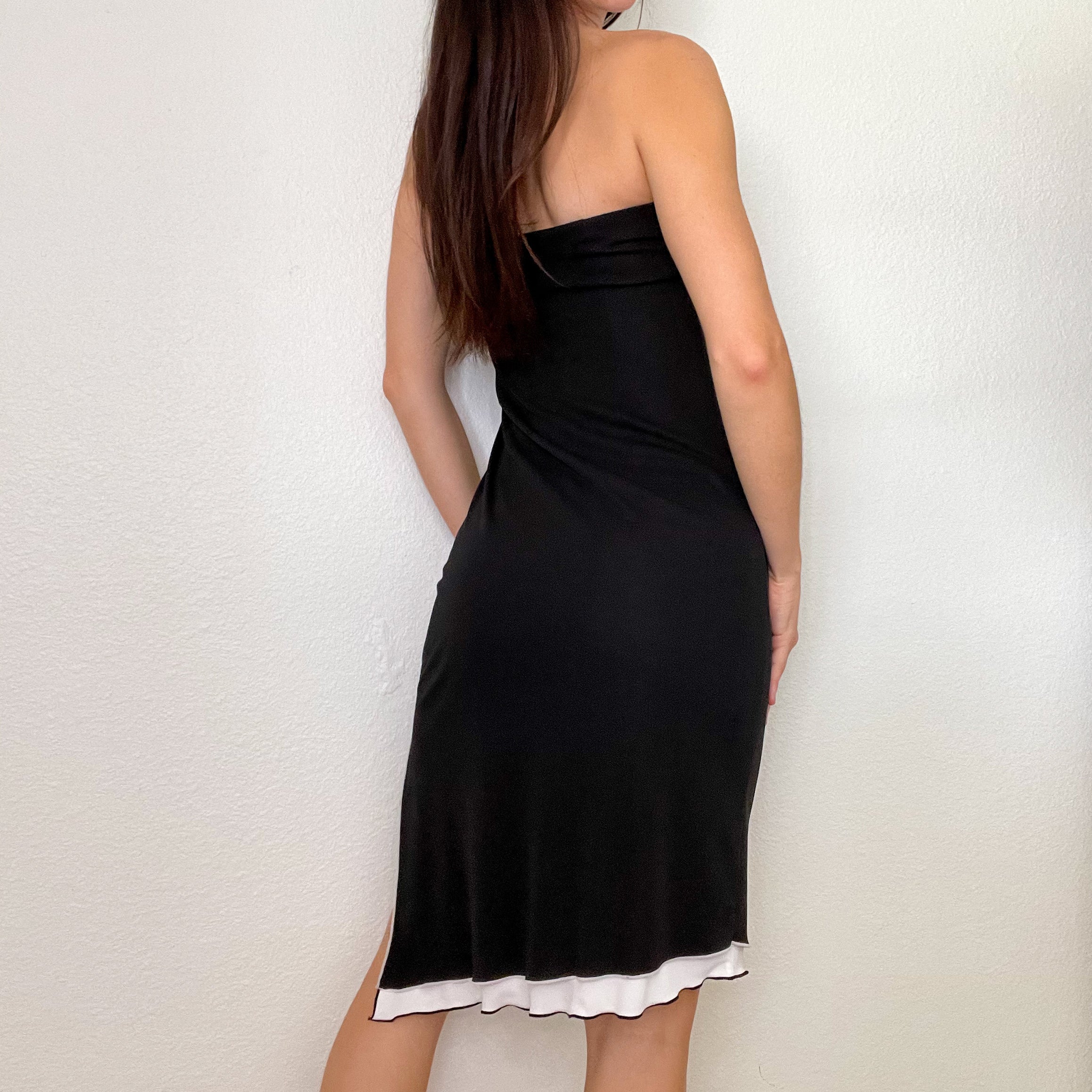 Black Strapless Y2K Flutter Dress