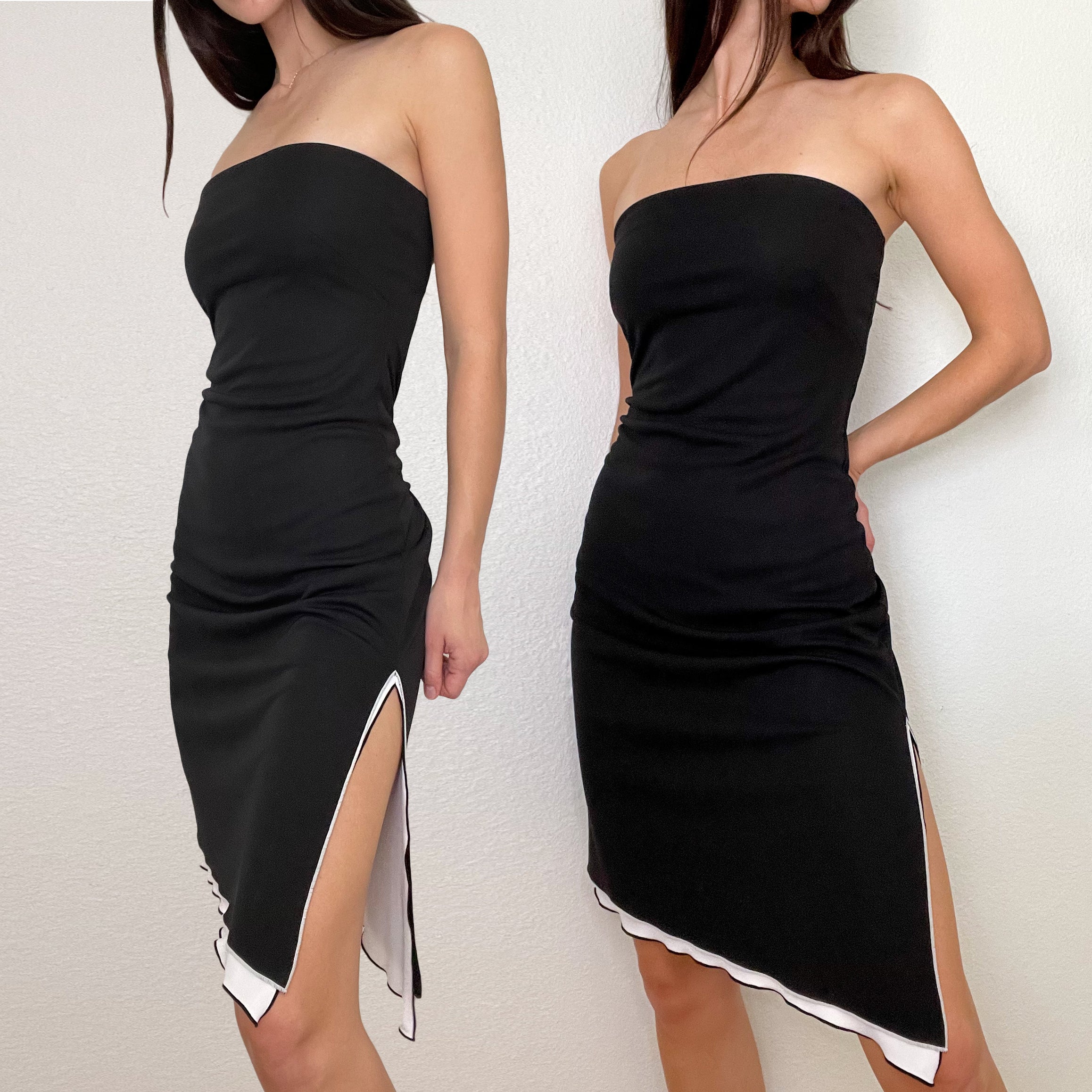 Black Strapless Y2K Flutter Dress