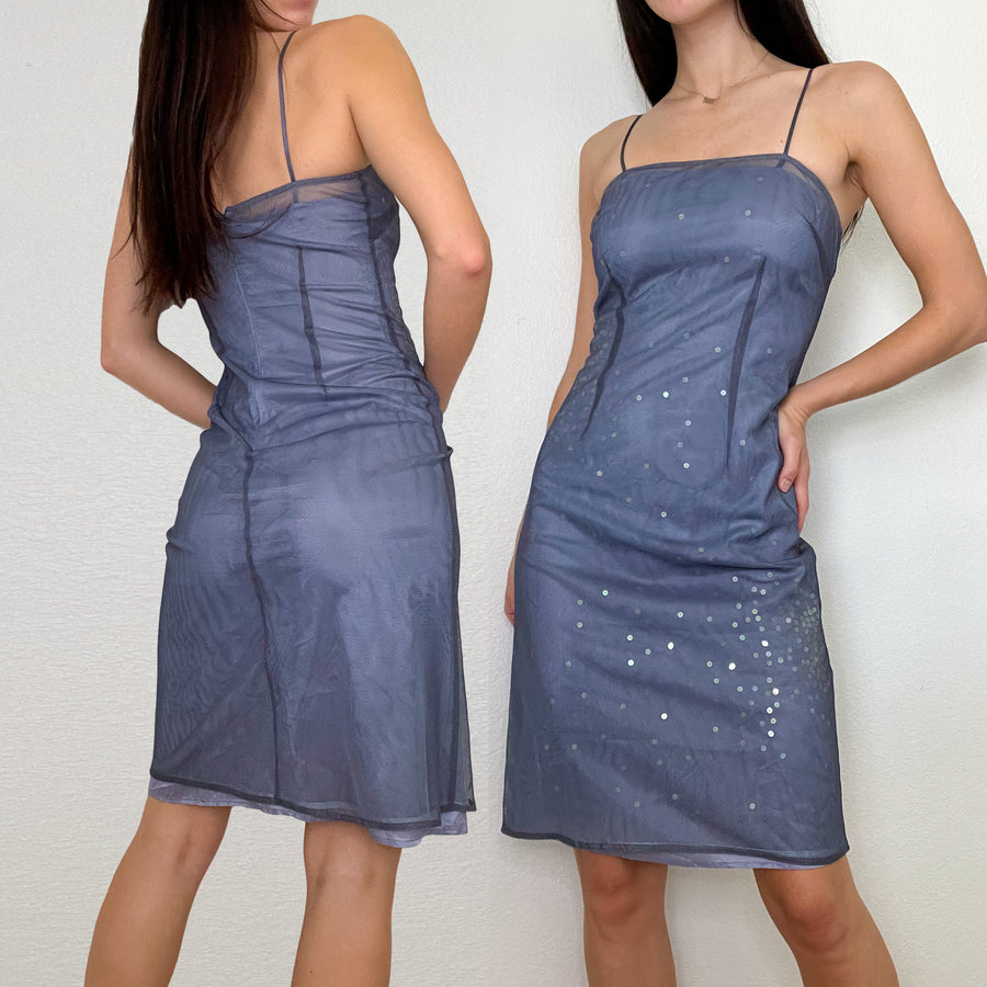Blue Sequin Early 2000s Midi Dress