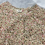 00s tan & pink Floral Print Fitted Blouse (S/M)