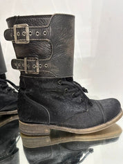 Vintage AllSaints Buckle Ponyhair Leather Ankle Boots (UK 5 US 7 EU 38)