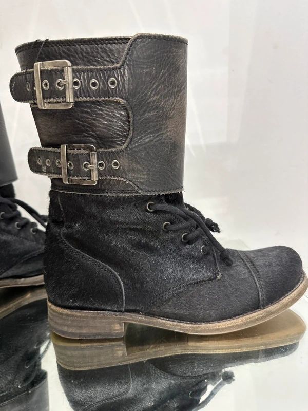 Vintage AllSaints Buckle Ponyhair Leather Ankle Boots (UK 5 US 7 EU 38)