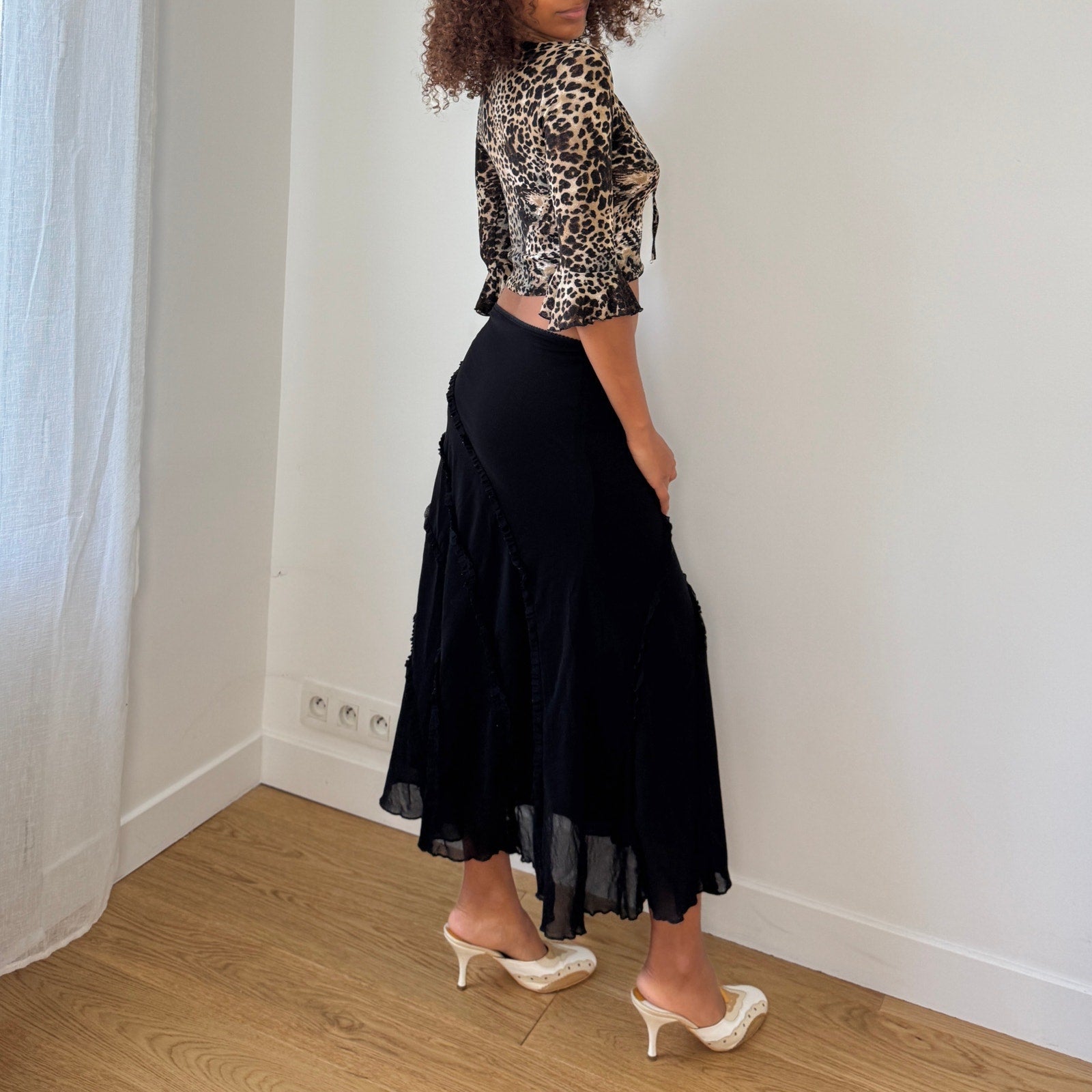 Jacqueline Riu Black Mesh Midi Skirt (S)