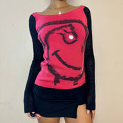 Vintage Desigual Red Graphic Knit Top (S)