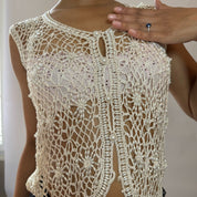 Vintage crocheted tank with pearls (XS/M)