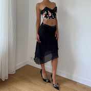 Vintage Italian Asymmetric Mesh Skirt (XS)