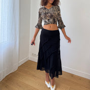 Jacqueline Riu Black Mesh Midi Skirt (S)