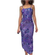 00s euro purple mesh floral print asymmetric maxi dress (S)