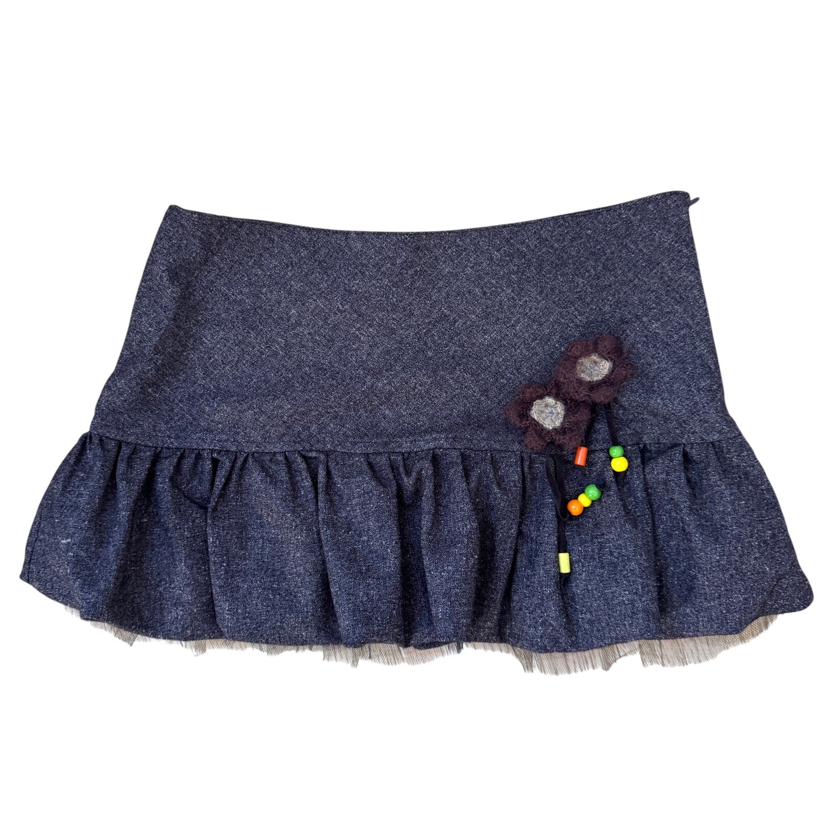 Vintage Italian Mini Skirt with Beaded Flower Detail (S)