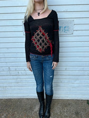 Vintage Save the Queen! Black Medieval Embroidered Knit Longsleeve (S)