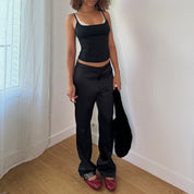 Vintage Black Satin Low Rise Straight Leg Pants (S)