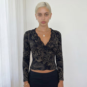 Vintage French Paisley Lace Long Sleeve Top (S)