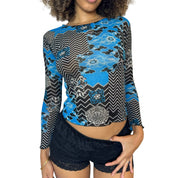 French vintage geometric mesh long sleeves (XS/S)