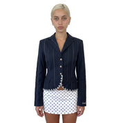 Vintage Black Pinstripe Wool Trim Jacket (S)