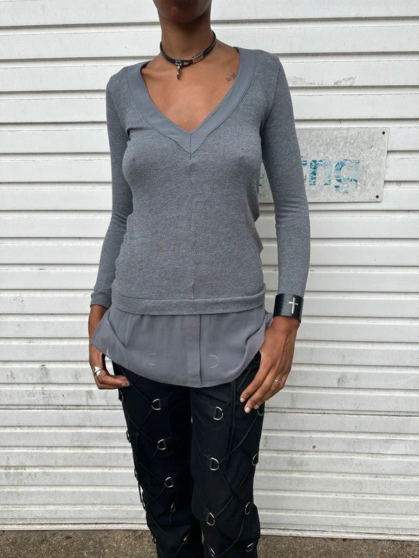 Vintage Italian Intimissimi Wool Layered V Neck Longsleeve (S)