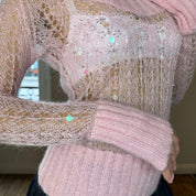 Vintage pink knit sweater with sequins detailing (S/M)