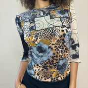 French Vintage mesh cheetah print top (XS/S)