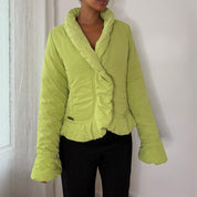 Italian vintage lime green padded jacket with oversized shawl collar